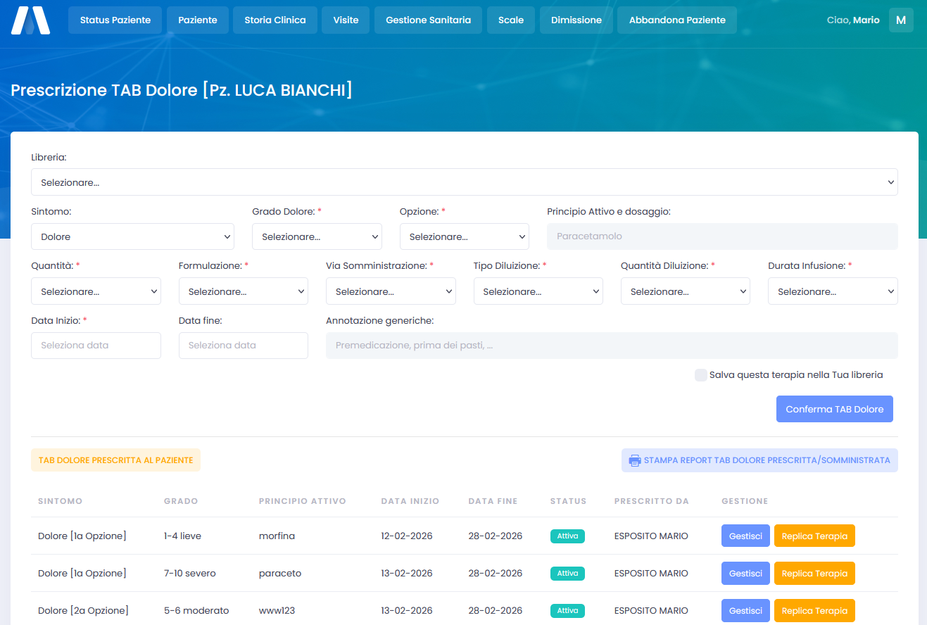 Gestione della terapia del dolore nell’interfaccia WebKlinic